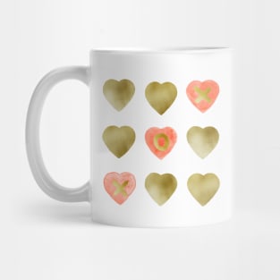 Tic Tac Toe hearts - peach and gold Mug